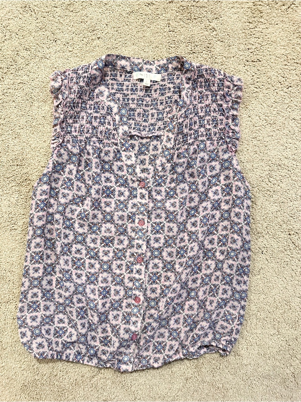 Size Juniors L Sleeveless Pink Floral Print Button-Front Top